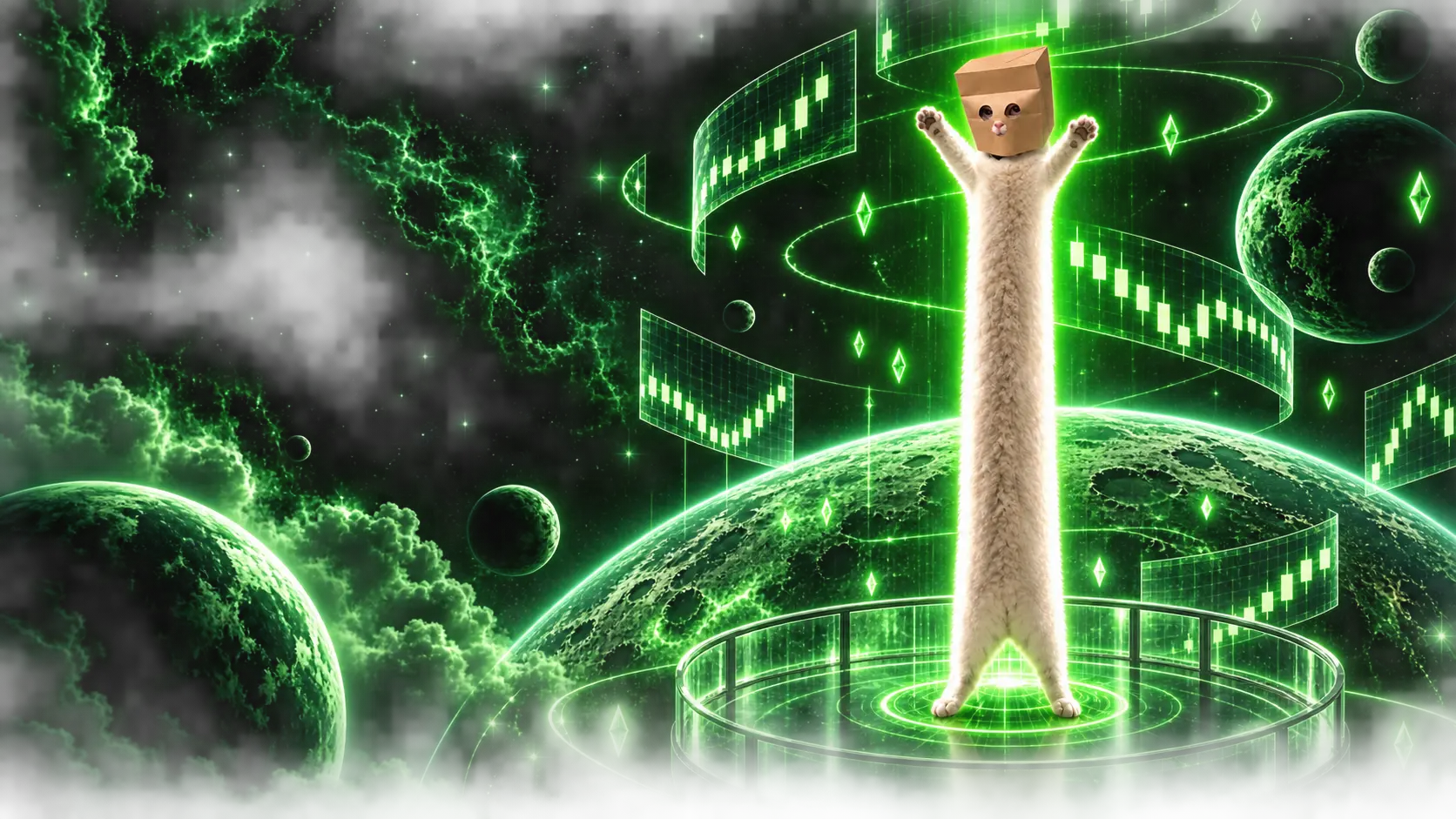 Looong Anonymous Cat at a green lunar observatory